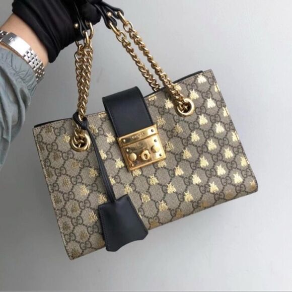 Brand new Gucci GG Supreme Monogram Bees  Padlock Tote Beige Oro Black - Picture 13 of 13